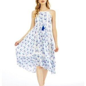 Tokyo Garden Blue Pink Sands Midi Dress M/L